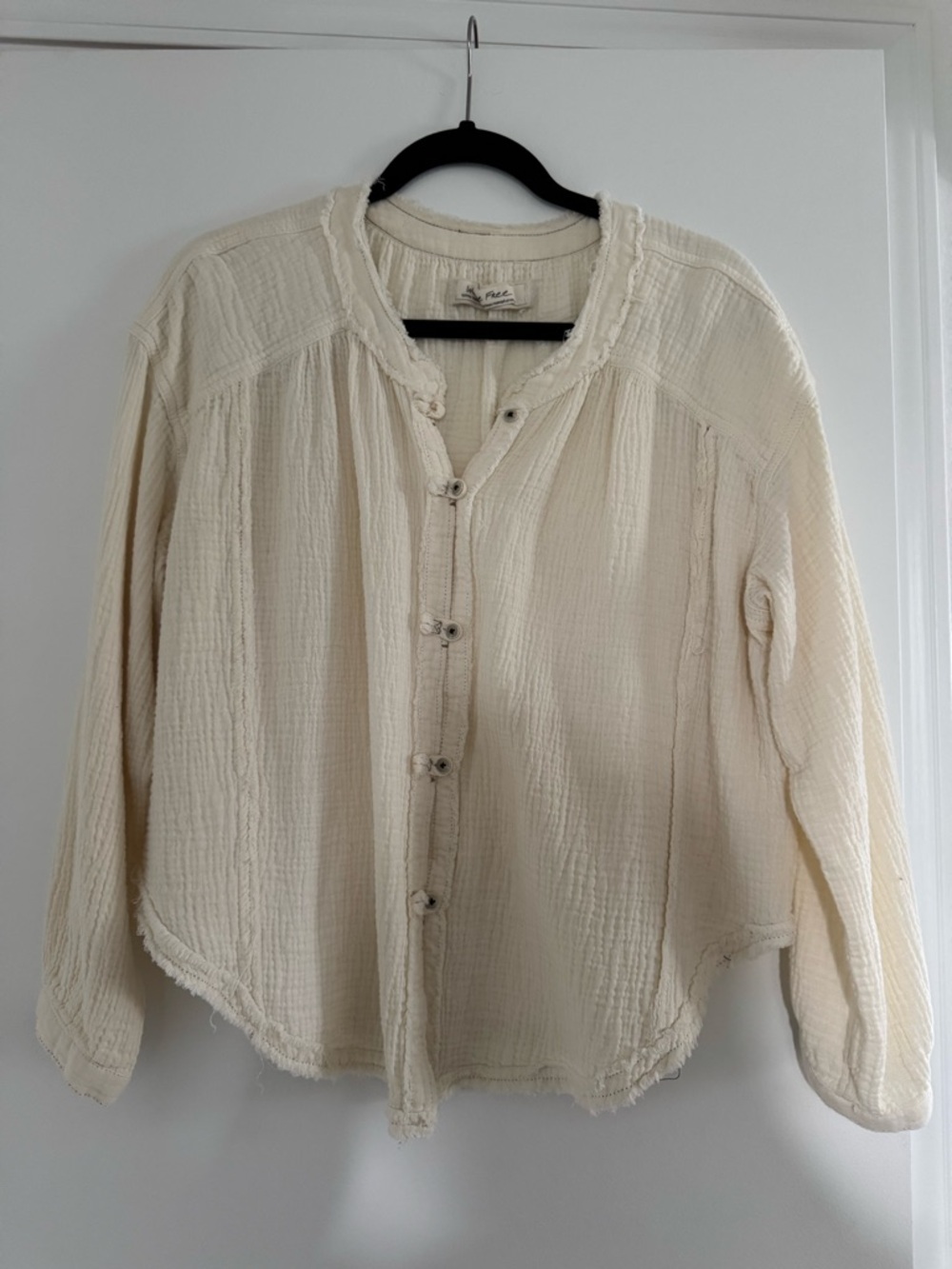 We The Free Cream Button-Front Textured Gauze Shirt